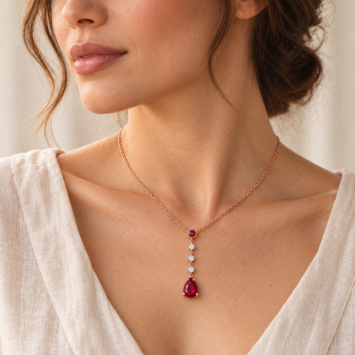 MISSISSI Ruby Punctuation lab-grown ruby necklace, rose gold, adult worn design visualization
