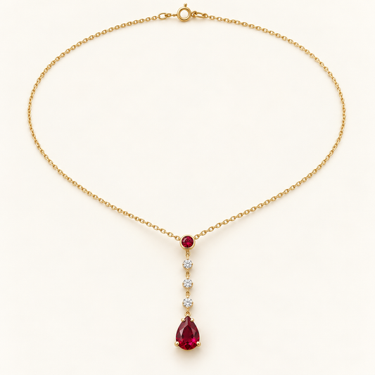 MISSISSI Ruby Punctuation lab-grown ruby necklace, yellow gold, hero design visualization