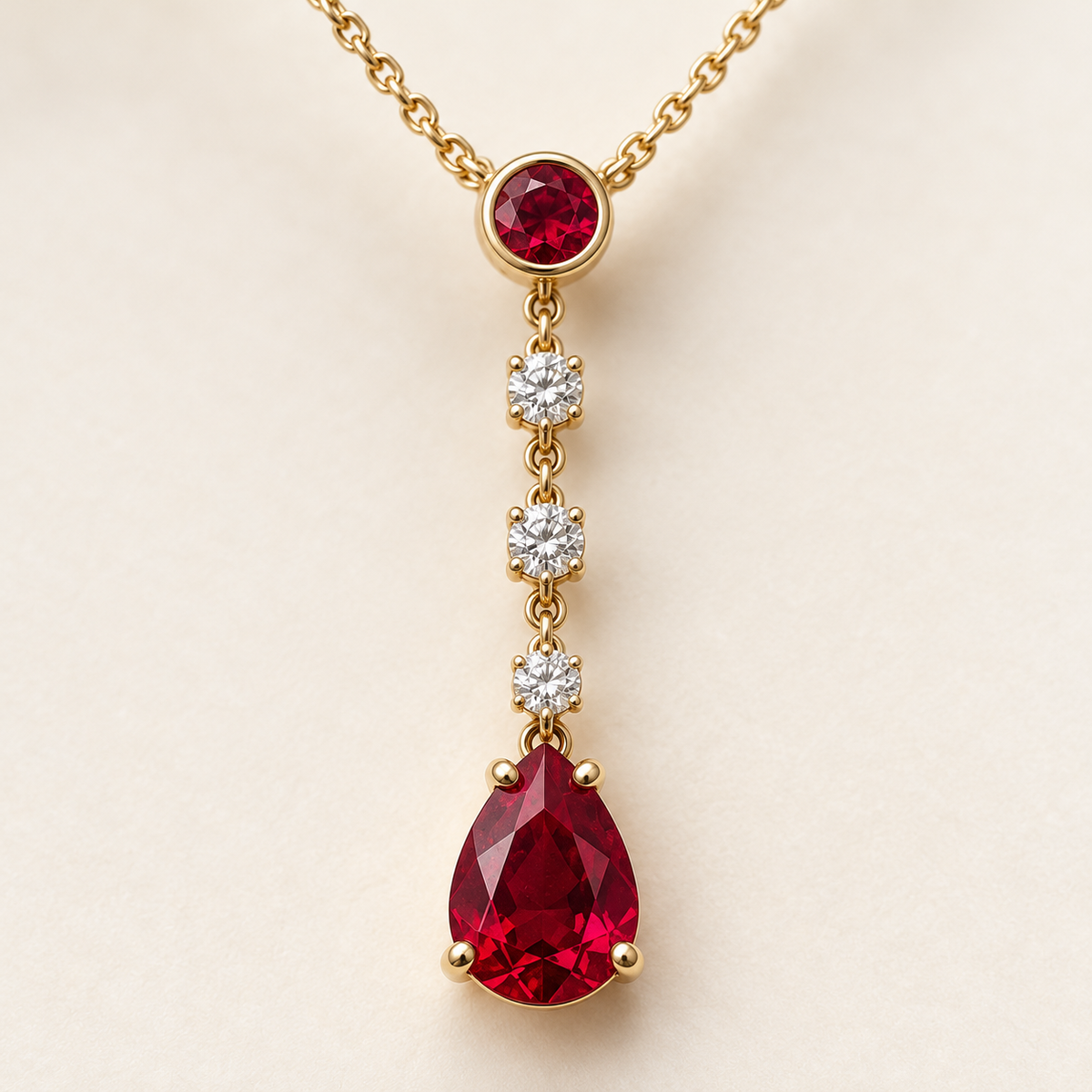 MISSISSI Ruby Punctuation lab-grown ruby necklace, yellow gold, setting macro design visualization