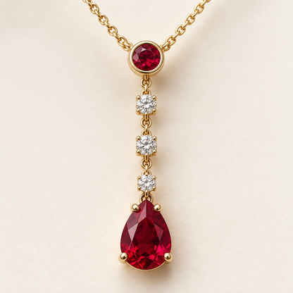 MISSISSI Ruby Punctuation lab-grown ruby necklace, yellow gold, setting macro design visualization