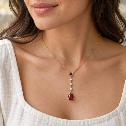 MISSISSI Ruby Punctuation lab-grown ruby necklace, yellow gold, adult worn design visualization