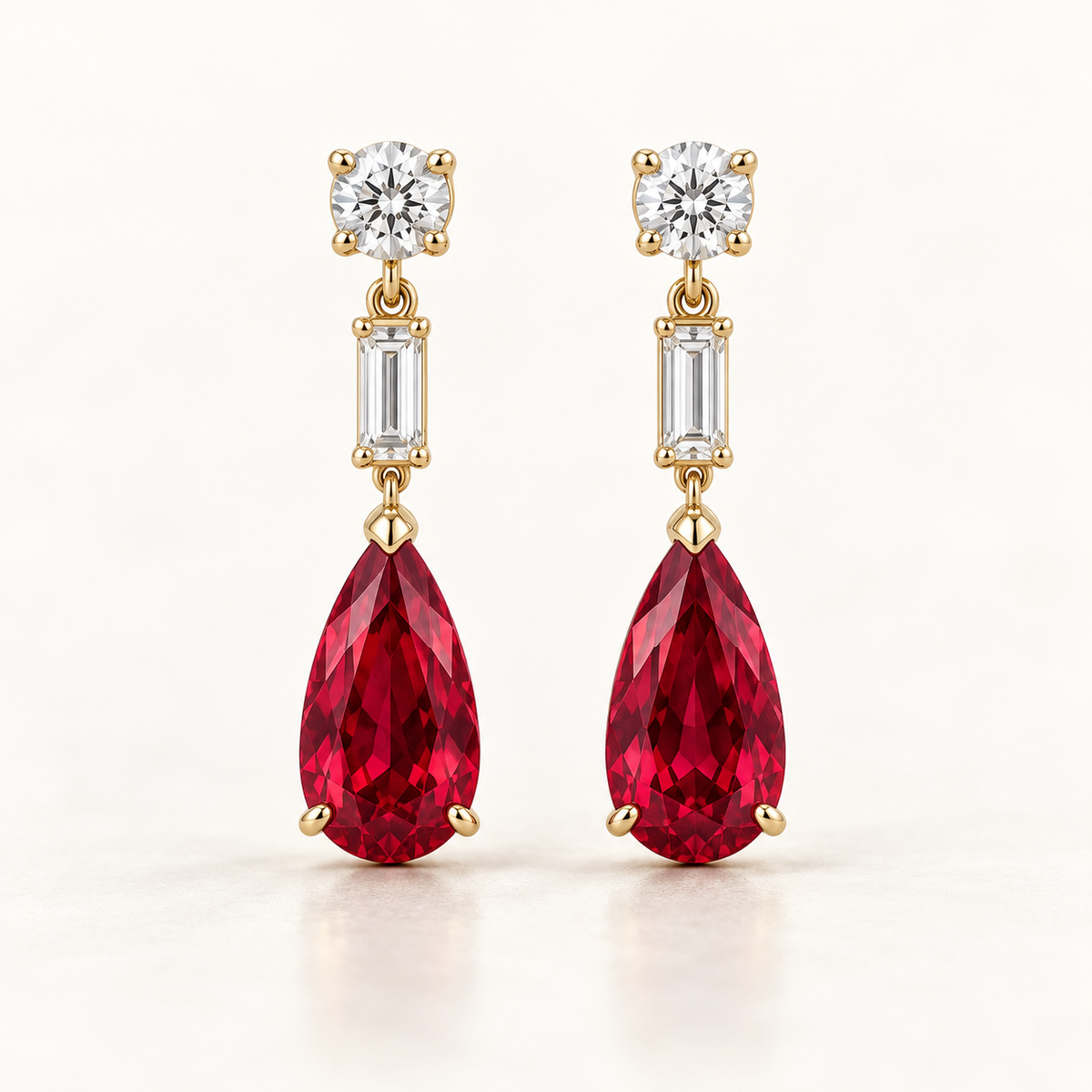 MISSISSI Ruby Taper lab-grown ruby earrings, yellow gold, hero design visualization