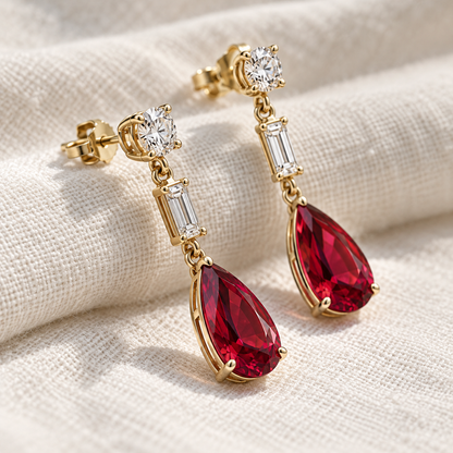 MISSISSI Ruby Taper lab-grown ruby earrings, yellow gold, profile design visualization