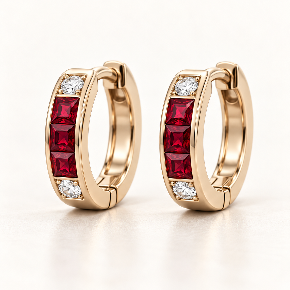 MISSISSI Scarlet Huggies lab-grown ruby earrings, rose gold, hero design visualization