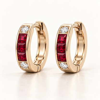 MISSISSI Scarlet Huggies lab-grown ruby earrings, rose gold, hero design visualization