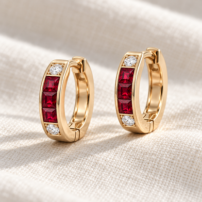 MISSISSI Scarlet Huggies lab-grown ruby earrings, rose gold, profile design visualization