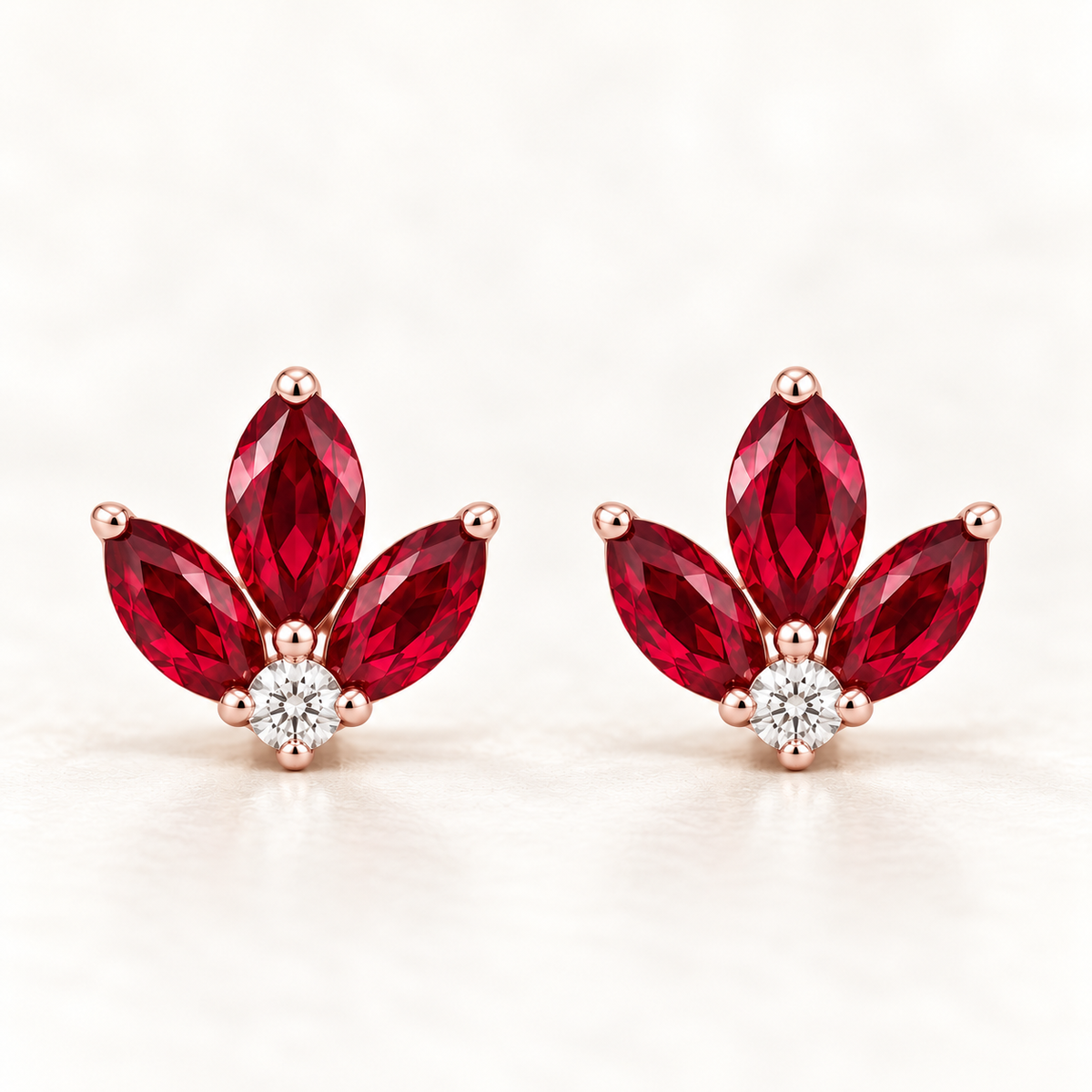 MISSISSI Red Fan lab-grown ruby earrings, rose gold, hero design visualization