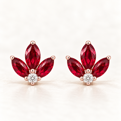 MISSISSI Red Fan lab-grown ruby earrings, rose gold, hero design visualization