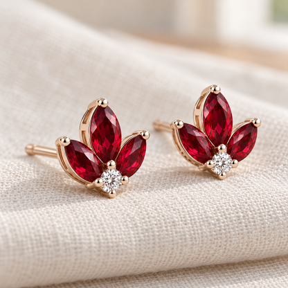 MISSISSI Red Fan lab-grown ruby earrings, rose gold, profile design visualization