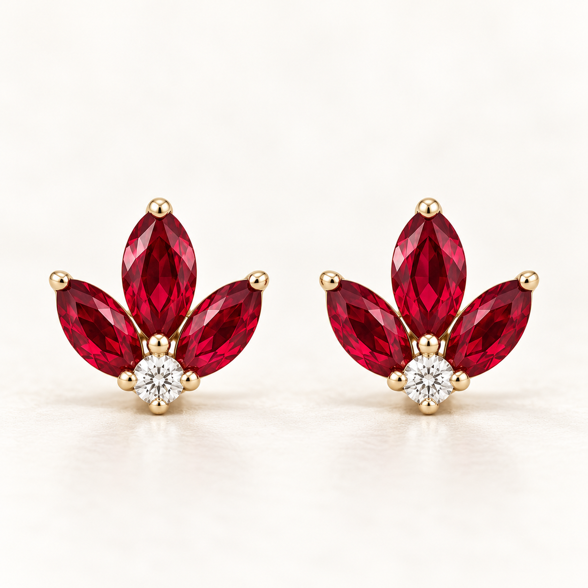 MISSISSI Red Fan lab-grown ruby earrings, yellow gold, hero design visualization