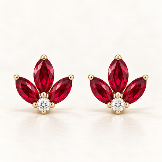 MISSISSI Red Fan lab-grown ruby earrings, yellow gold, hero design visualization