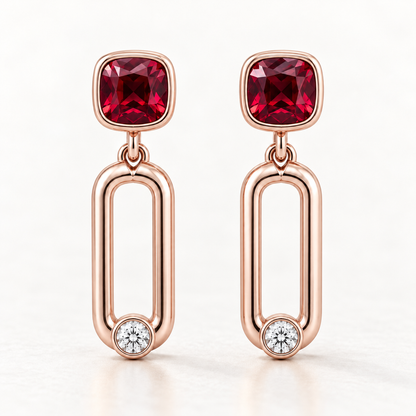 MISSISSI Crimson Link lab-grown ruby earrings, rose gold, hero design visualization