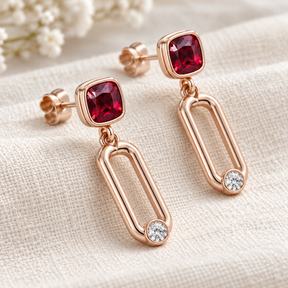 MISSISSI Crimson Link lab-grown ruby earrings, rose gold, profile design visualization