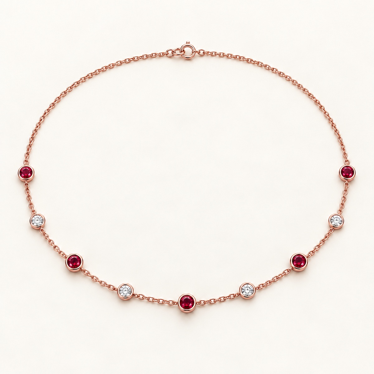 MISSISSI Scarlet Stations lab-grown ruby necklace, rose gold, hero design visualization