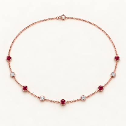 MISSISSI Scarlet Stations lab-grown ruby necklace, rose gold, hero design visualization