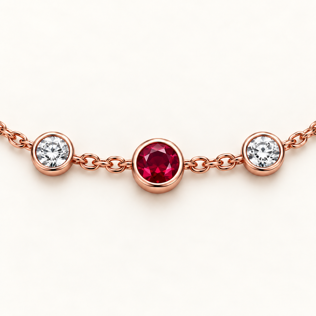 MISSISSI Scarlet Stations lab-grown ruby necklace, rose gold, setting macro design visualization