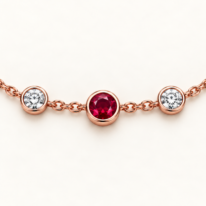 MISSISSI Scarlet Stations lab-grown ruby necklace, rose gold, setting macro design visualization