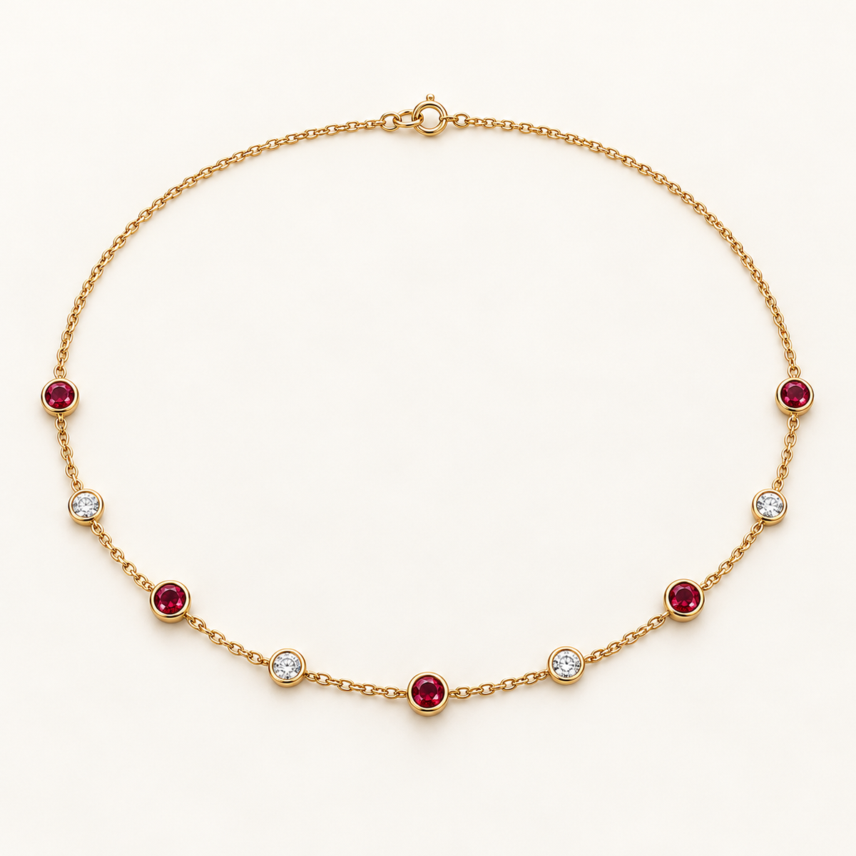 MISSISSI Scarlet Stations lab-grown ruby necklace, yellow gold, hero design visualization