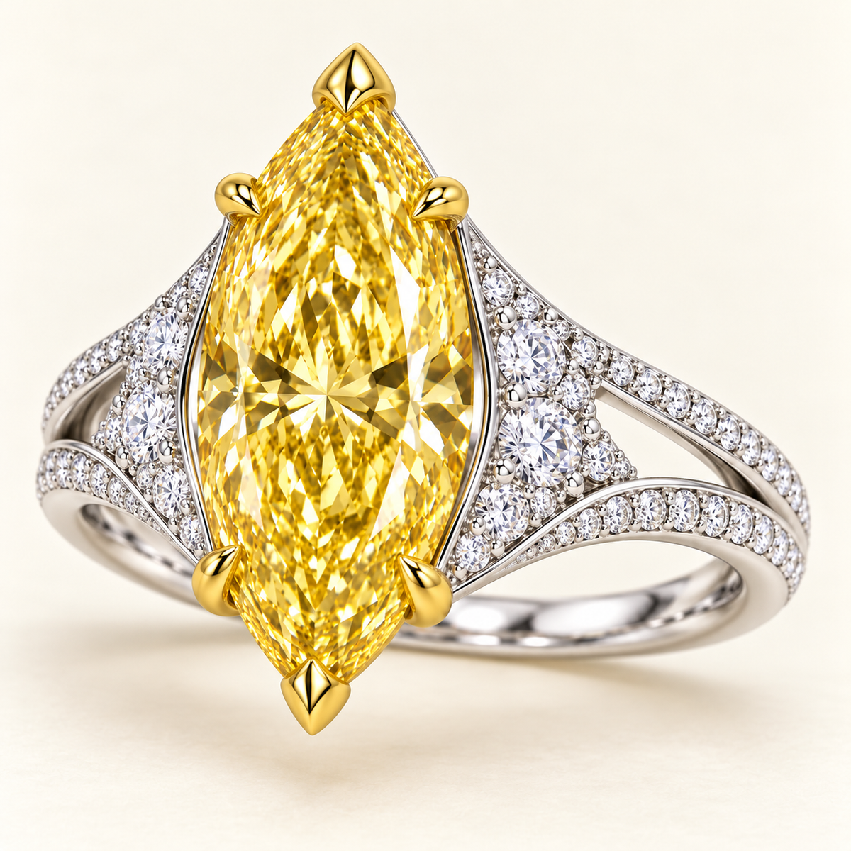Honey Sail marquise lab-grown diamond ring, elevated three-quarter design visualization