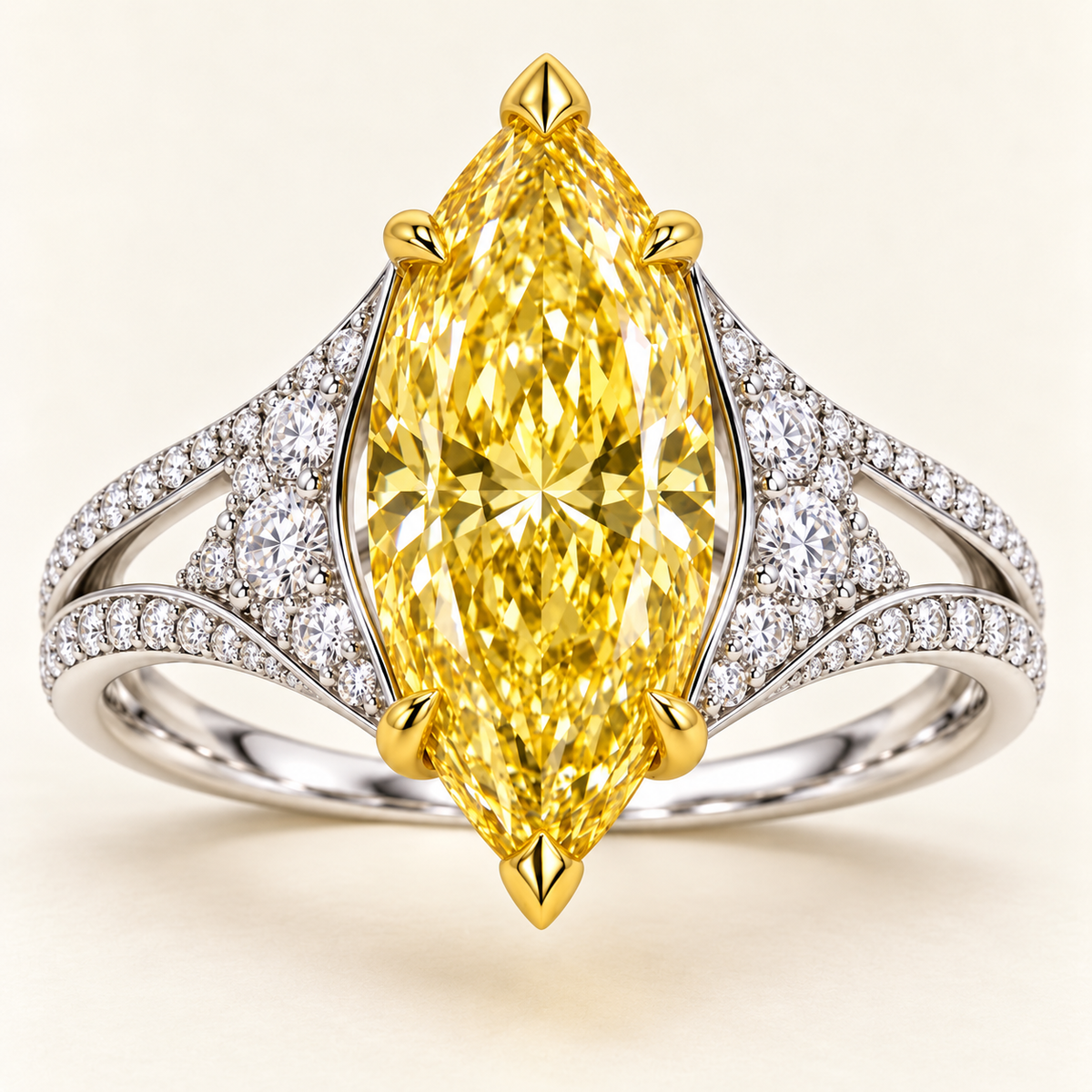 Honey Sail marquise lab-grown diamond ring, face-up detail design visualization