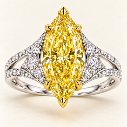 Honey Sail marquise lab-grown diamond ring, face-up detail design visualization