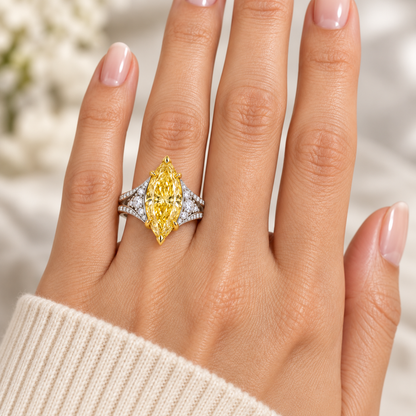 Honey Sail marquise lab-grown diamond ring, adult left-hand wearing design visualization