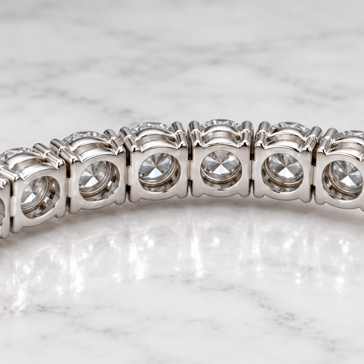 MISSISSI Evermore 2 CTW Round Lab-Grown Diamond Tennis Bracelet in 14K White Gold, interior bracelet link detail. Design visualization.