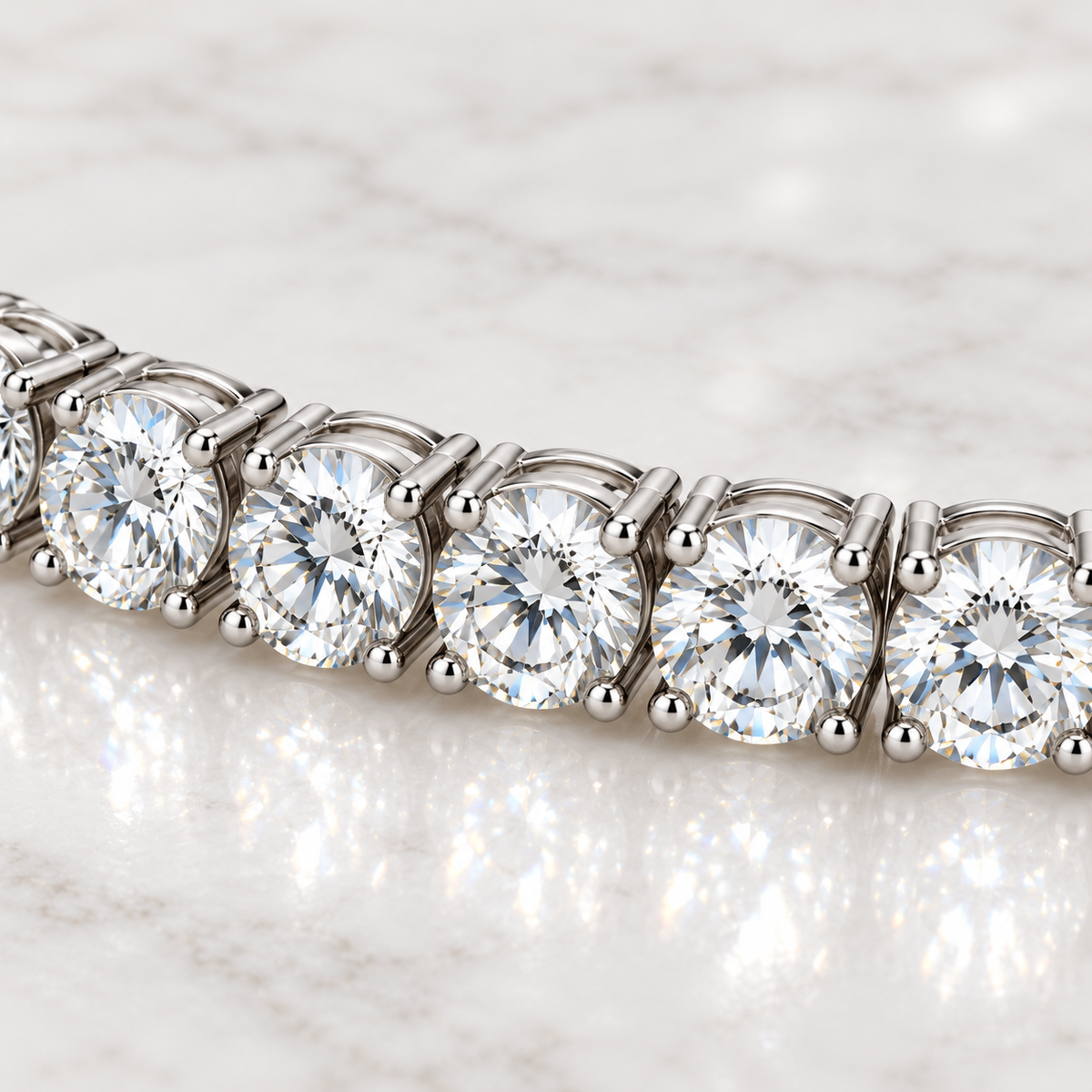 MISSISSI Evermore 2 CTW Round Lab-Grown Diamond Tennis Bracelet in 14K White Gold, bracelet link and diamond close-up. Design visualization.