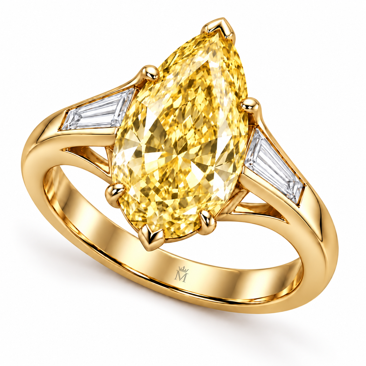 Golden Spire marquise lab-grown diamond ring, elevated three-quarter design visualization