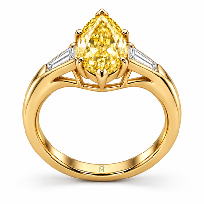 Golden Spire marquise lab-grown diamond ring, structural angle design visualization