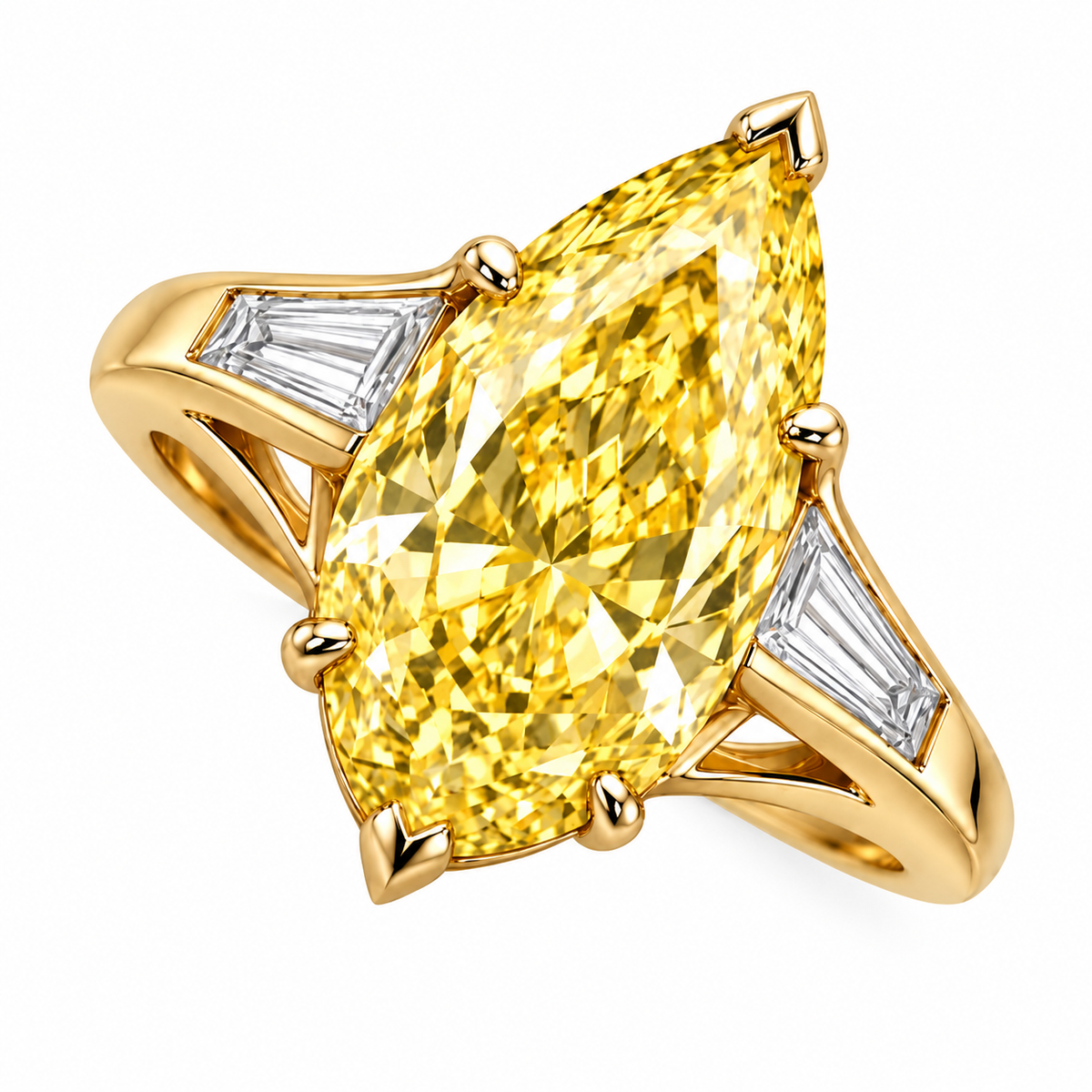 Golden Spire marquise lab-grown diamond ring, face-up detail design visualization