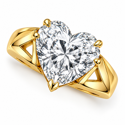 Heart Fold heart lab-grown diamond ring, elevated three-quarter design visualization