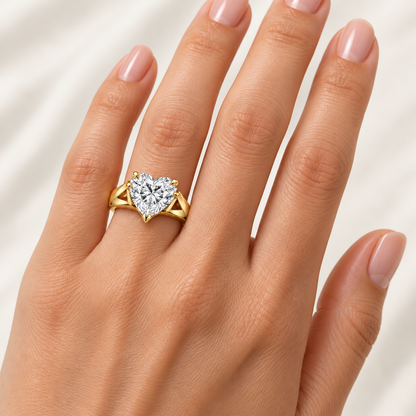 Heart Fold heart lab-grown diamond ring, adult left-hand wearing design visualization