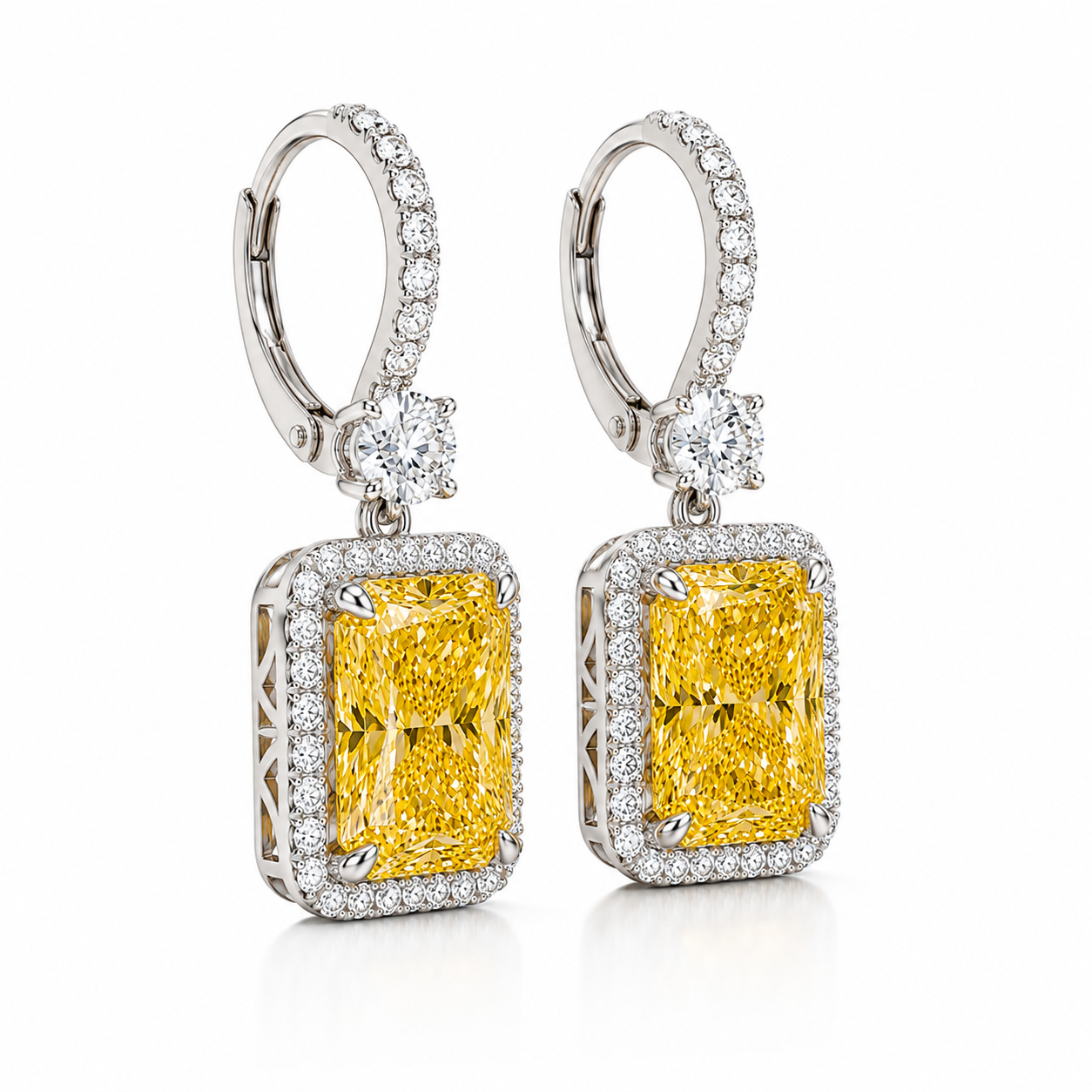Front view luxury yellow diamond earrings by MISSISSI Fine Jewelry