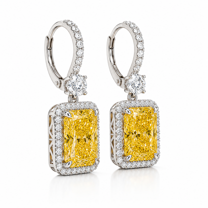 Front view luxury yellow diamond earrings by MISSISSI Fine Jewelry