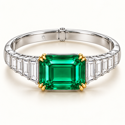 MISSISSI GE26-B01 lab-grown emerald bangle, front view. Design visualization.
