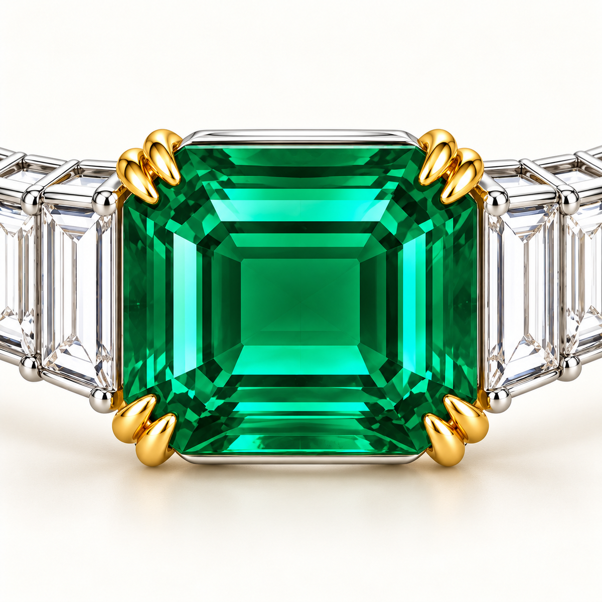MISSISSI GE26-B01 lab-grown emerald bangle, setting detail. Design visualization.