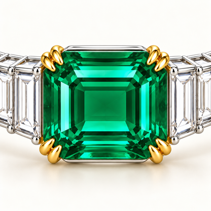MISSISSI GE26-B01 lab-grown emerald bangle, setting detail. Design visualization.