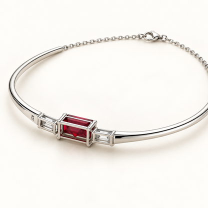 Open-backed gemstone settings and crown-M engraving of MISSISSI ruby collar necklace; design visualization