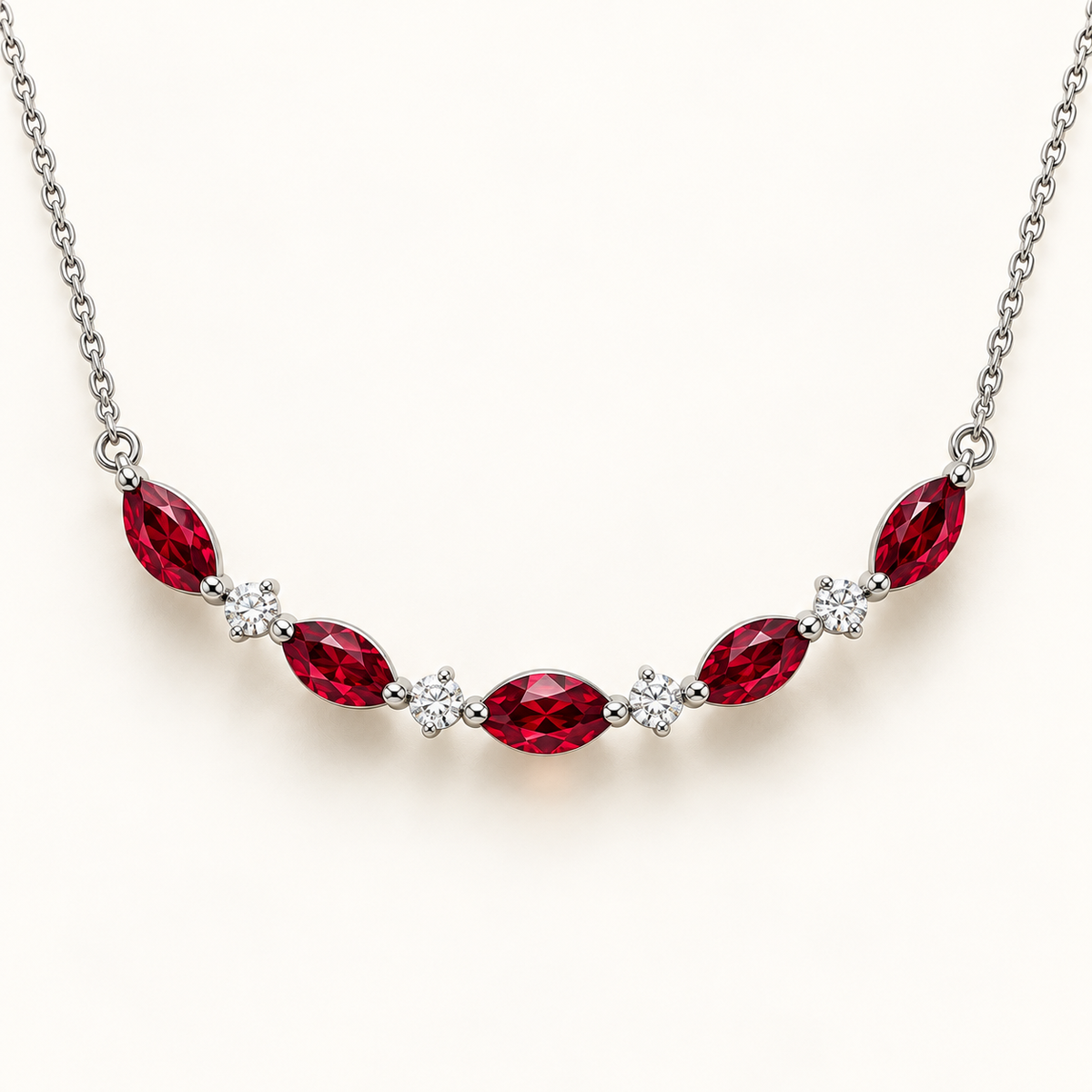 MISSISSI marquise lab-grown ruby and round lab-grown diamond white gold necklace; design visualization