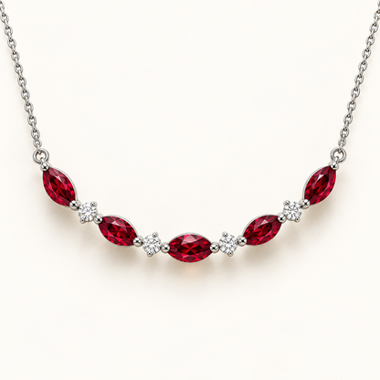 MISSISSI marquise lab-grown ruby and round lab-grown diamond white gold necklace; design visualization