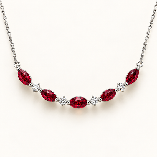 MISSISSI marquise lab-grown ruby and round lab-grown diamond white gold necklace; design visualization