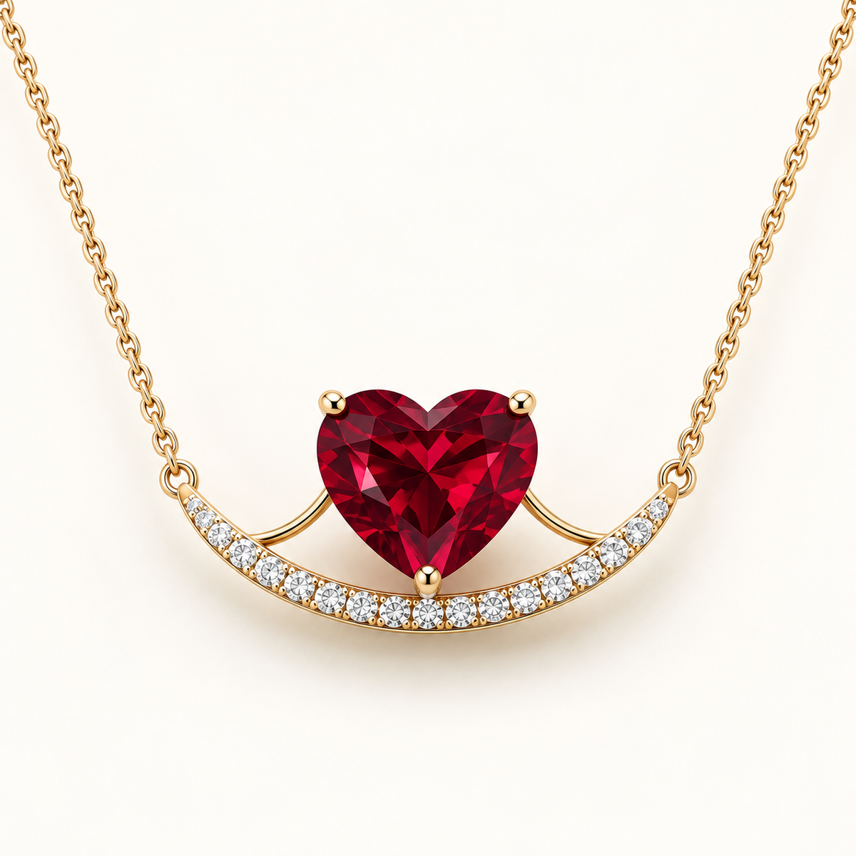 MISSISSI heart lab-grown ruby double-curve yellow gold necklace with lab-grown diamonds; design visualization