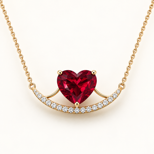 MISSISSI heart lab-grown ruby double-curve yellow gold necklace with lab-grown diamonds; design visualization
