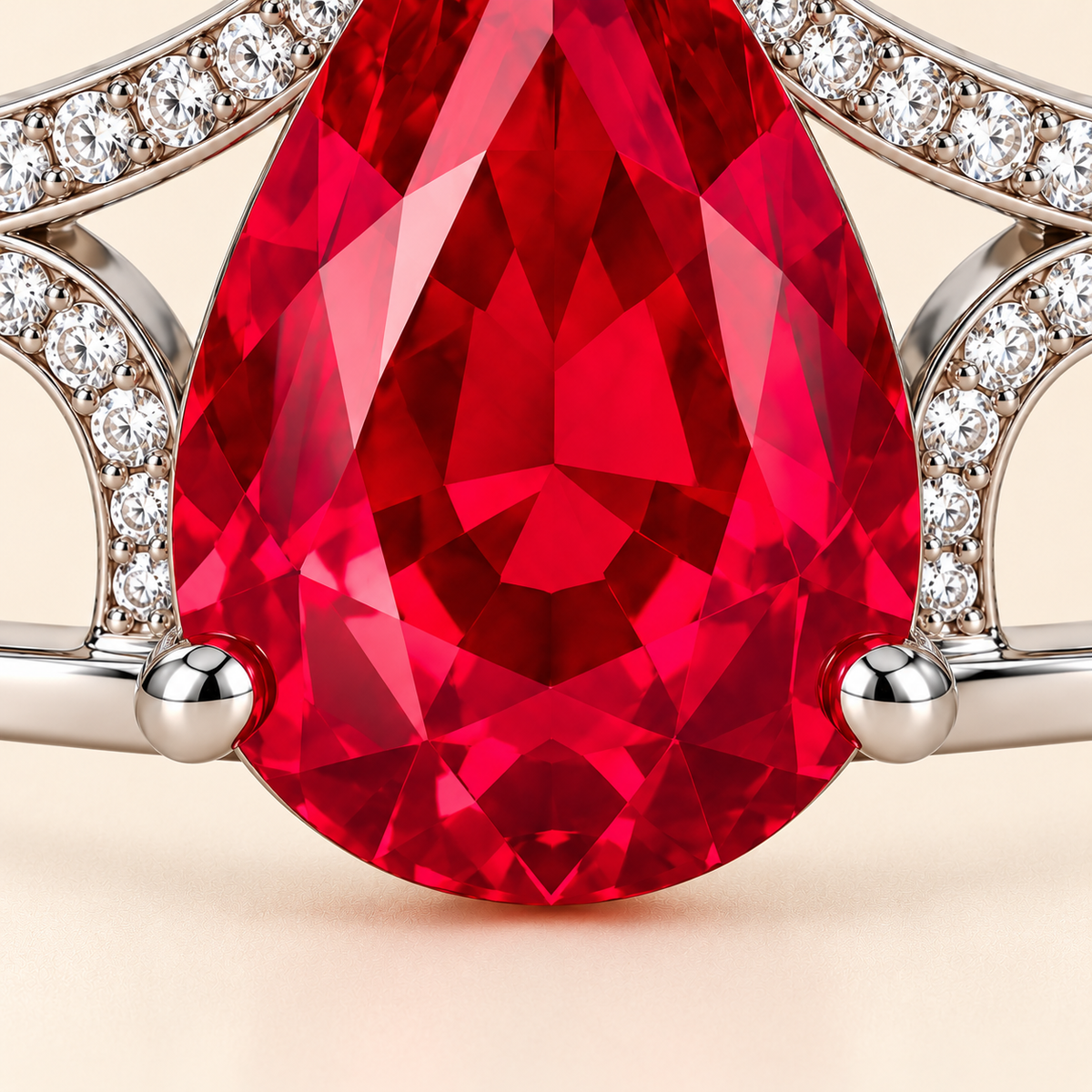 MISSISSI HR26-B19 lab-grown ruby bangle, front setting detail. Design visualization.