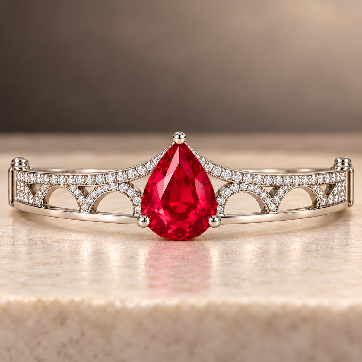 MISSISSI HR26-B19 lab-grown ruby bangle, oblique whole view. Design visualization.