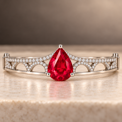 MISSISSI HR26-B19 lab-grown ruby bangle, oblique whole view. Design visualization.