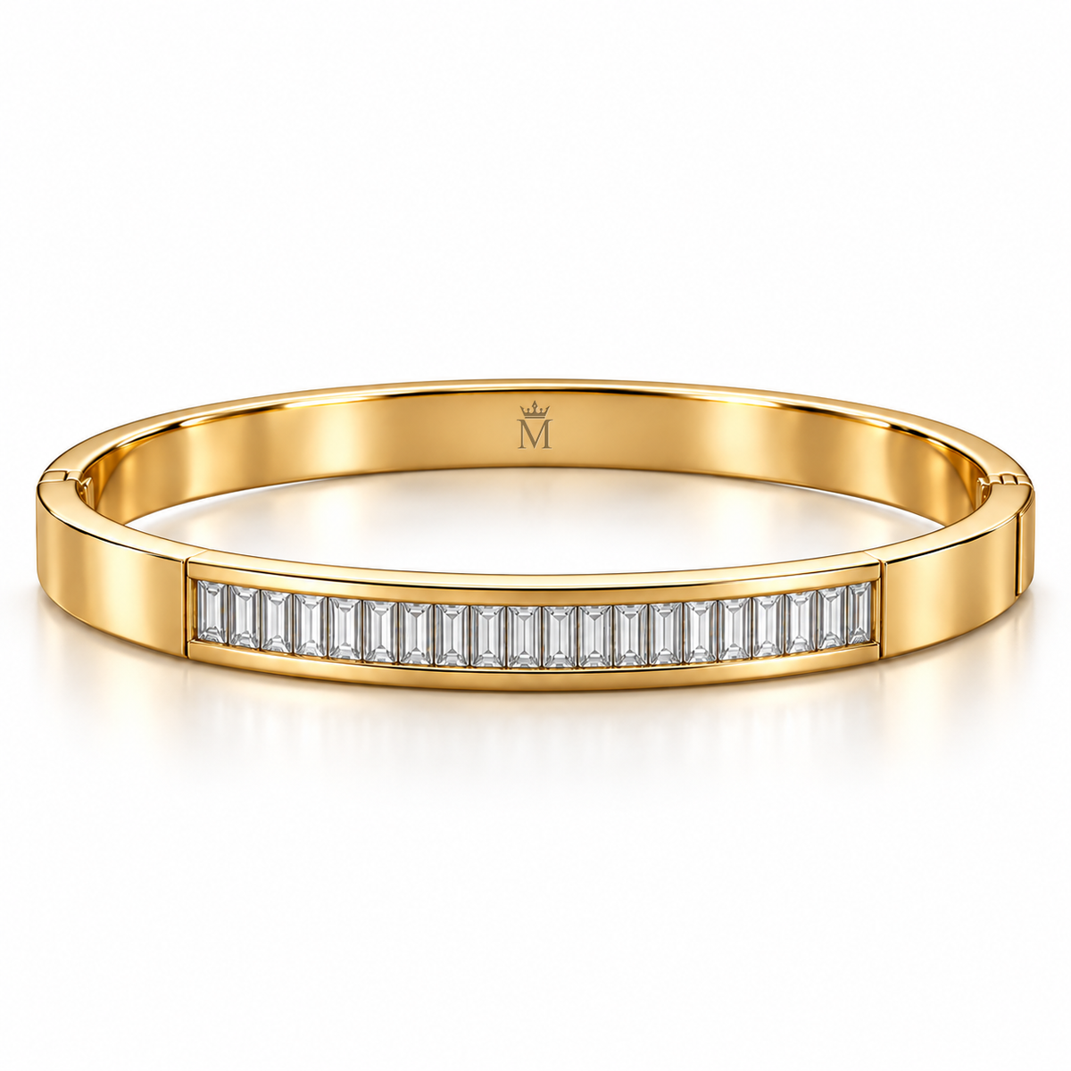 LINEA bangle front elevation showing the low-set rectangular-stone channel; design visualization