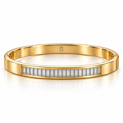 LINEA bangle front elevation showing the low-set rectangular-stone channel; design visualization