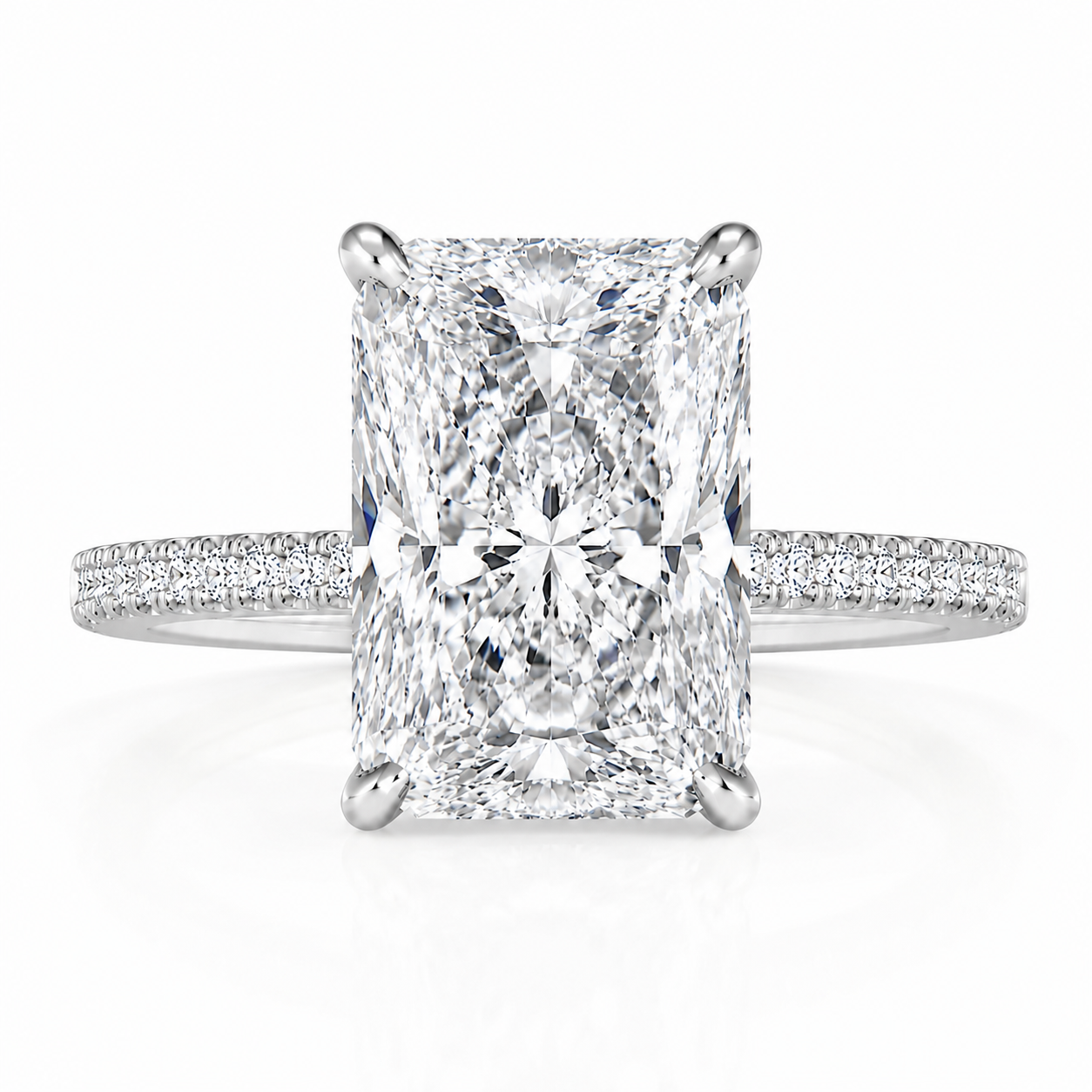 Luxury 6 carat radiant cut diamond engagement ring worn on hand